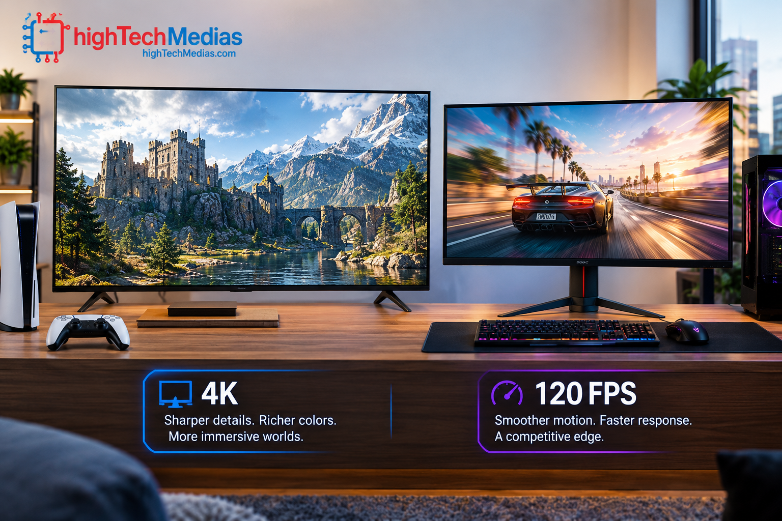 Gaming display showing detailed console graphics and smooth high-frame-rate gameplay