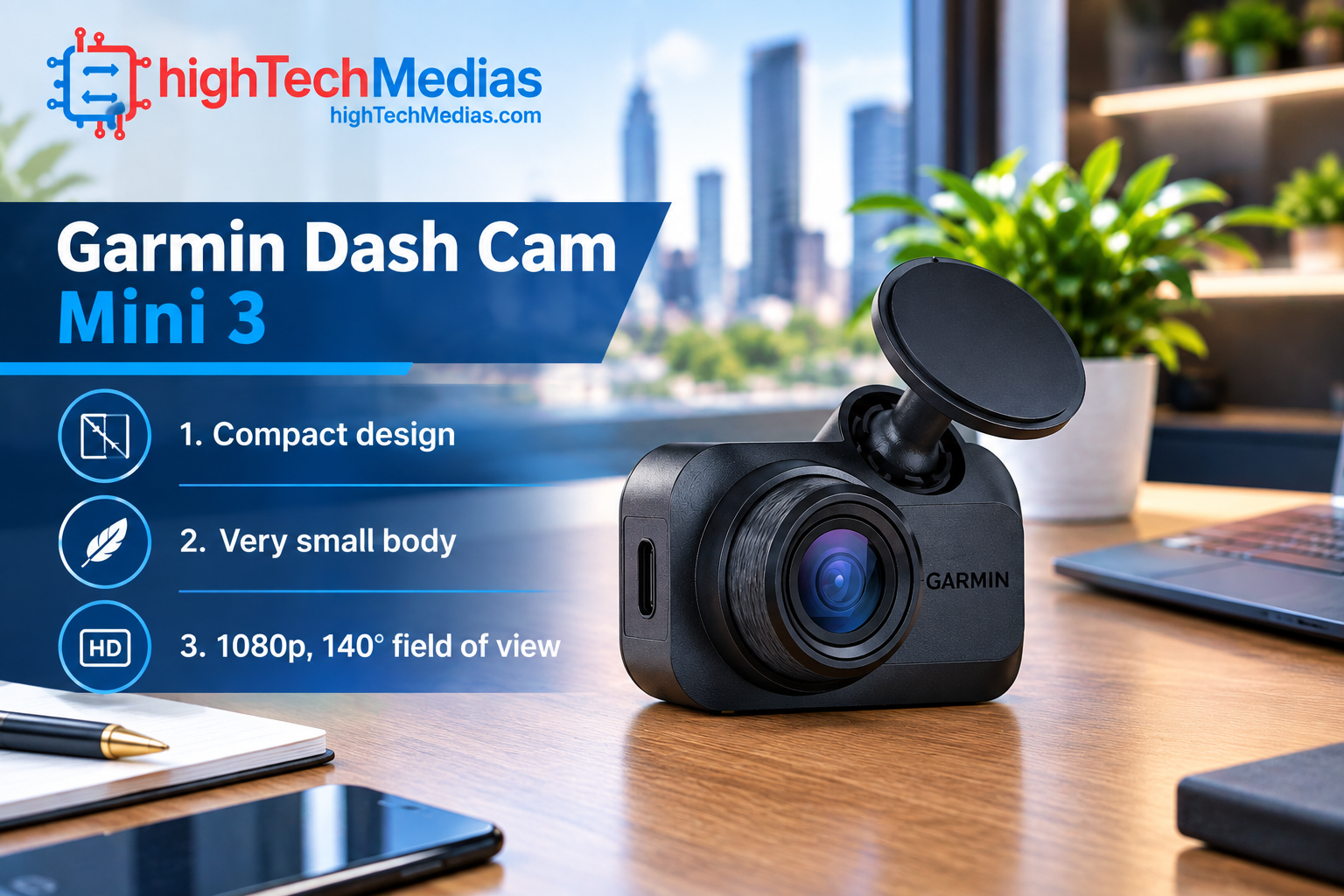Garmin Dash Cam Mini 3 compact dash camera installed in a car