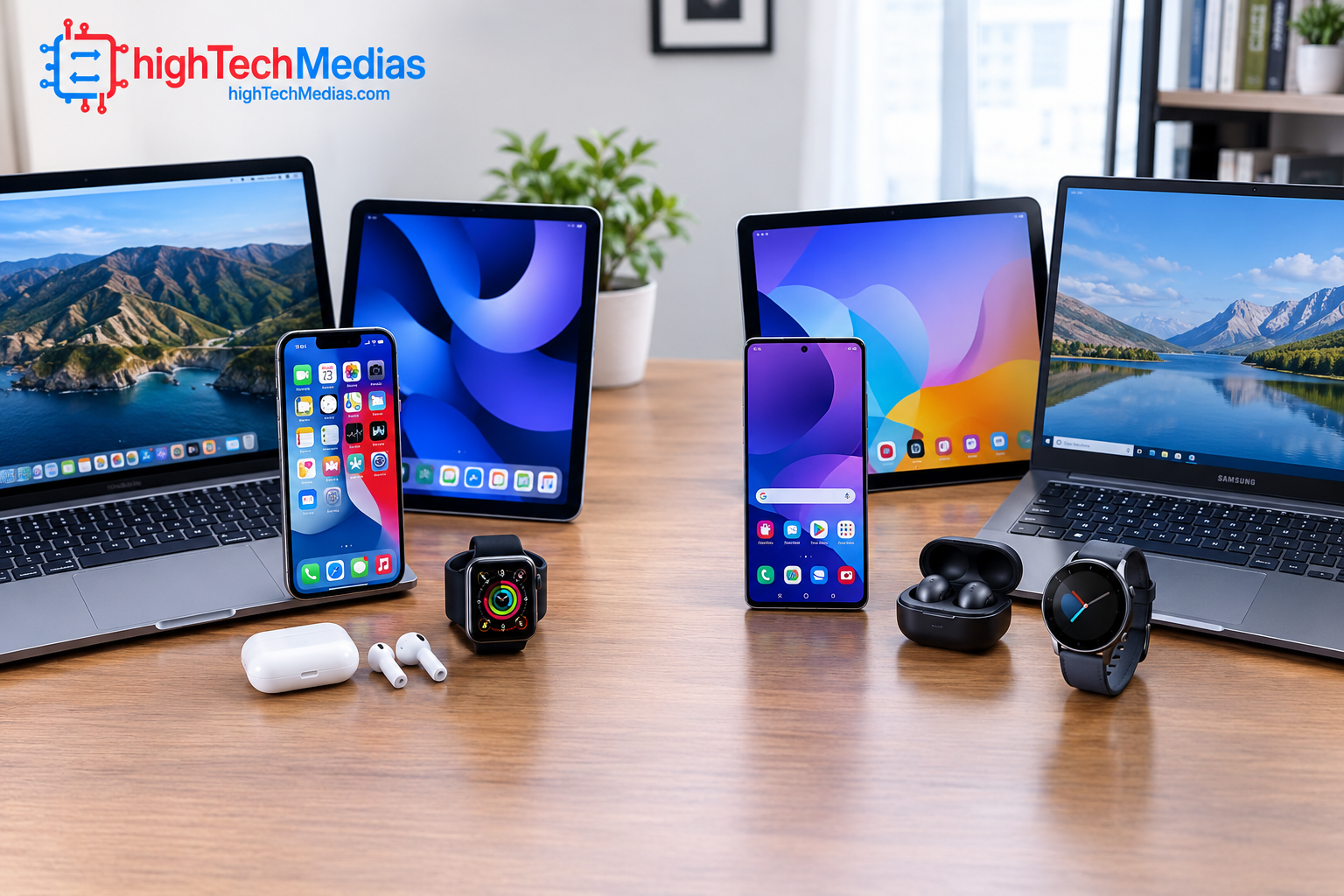 iPhone and Android smartphone ecosystem with computers tablets and wearables