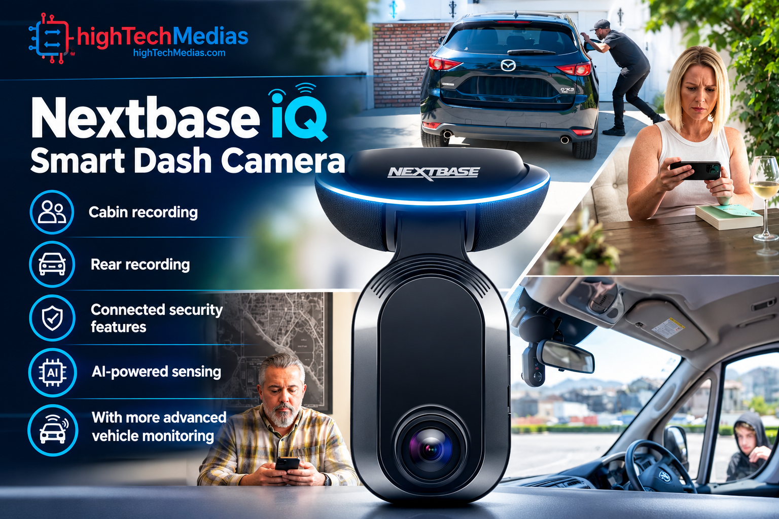 Nextbase iQ smart dash camera with front cabin and rear camera coverage