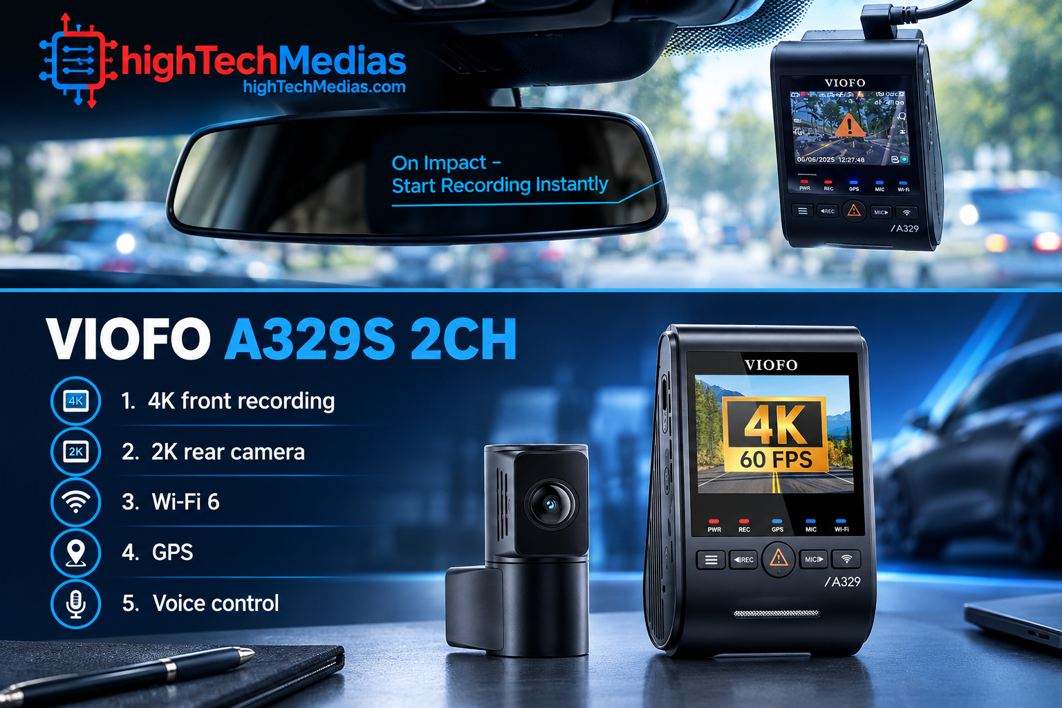 VIOFO A329S 2CH 4K dash cam with front and rear cameras