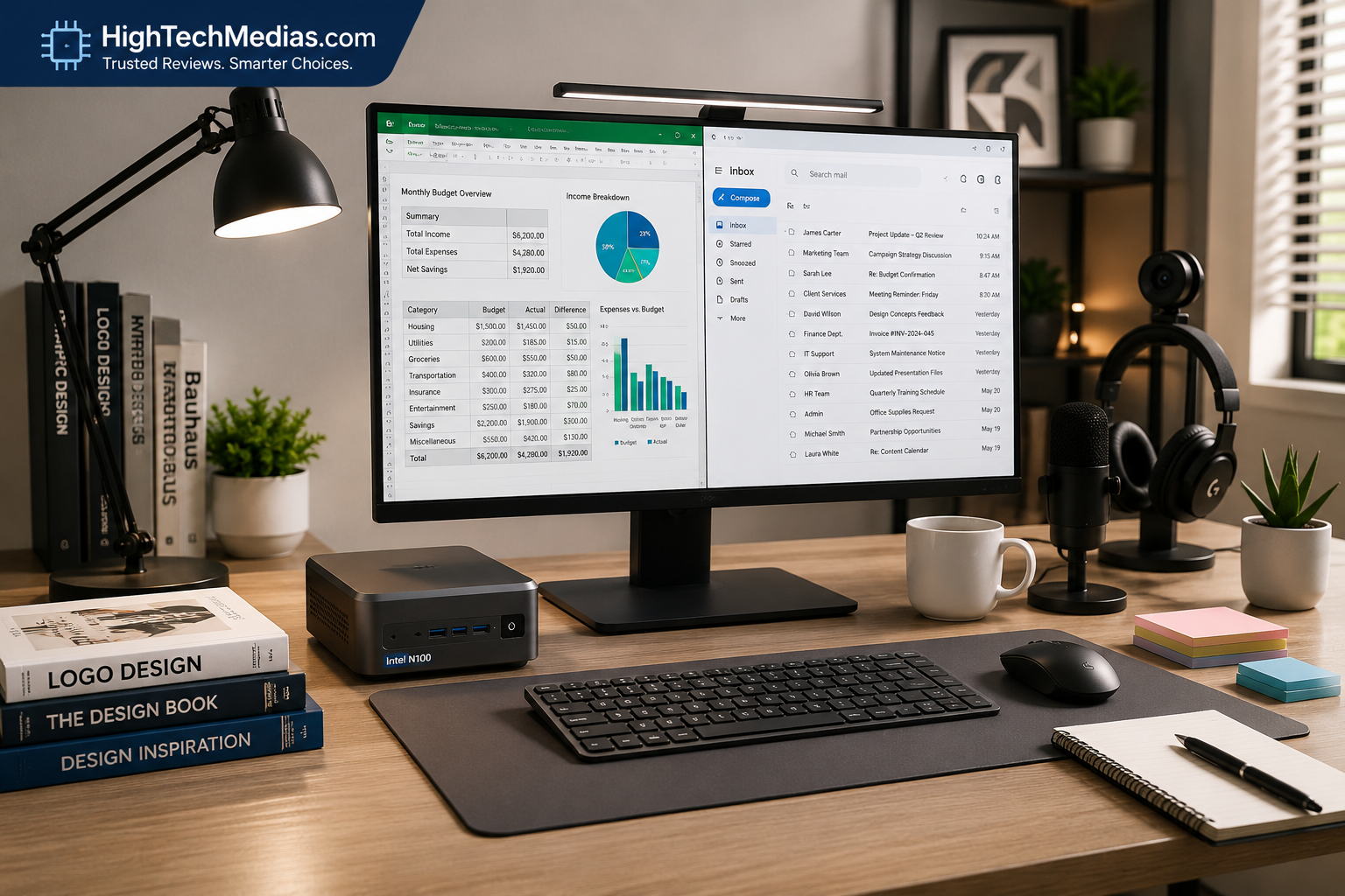 Intel N100 mini PC desktop setup designed for office work, web browsing, media streaming, and everyday productivity