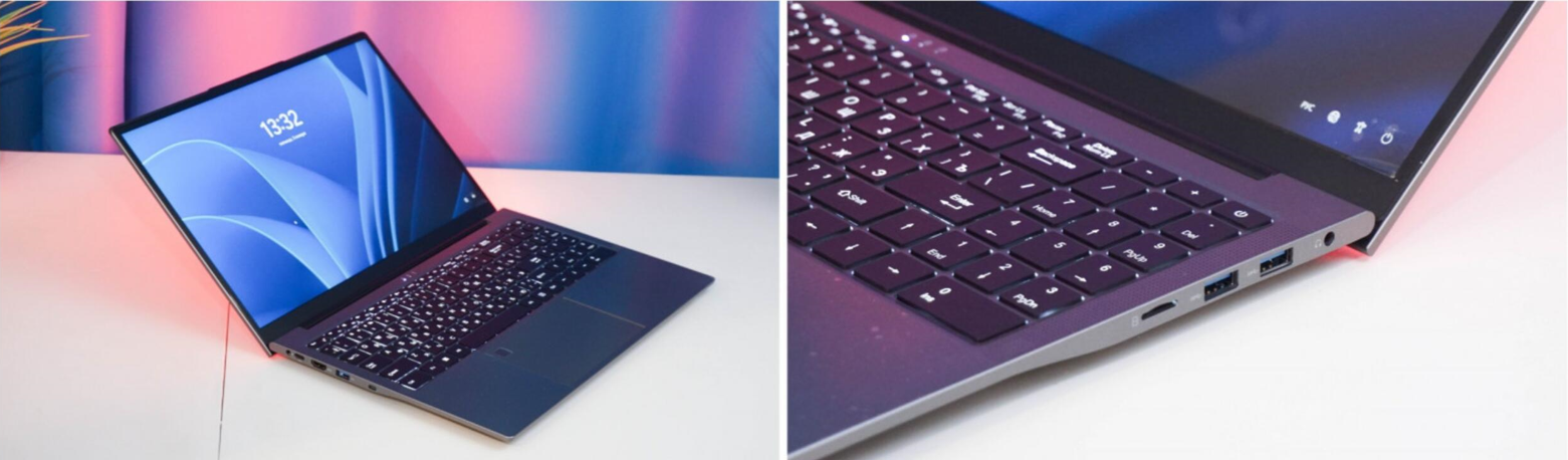 Ninkear A15 Plus laptop ports including USB-C, USB-A, HDMI, audio jack, MicroSD card reader, and DC charging port