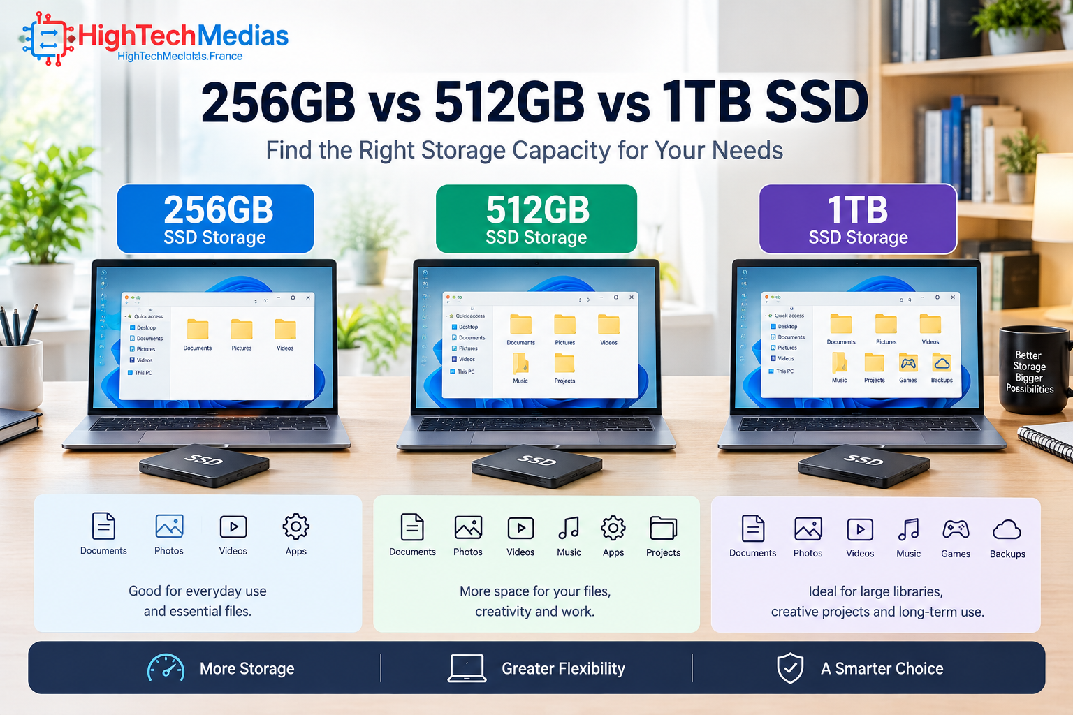 256GB vs 512GB vs 1TB SSD laptop storage comparison chart
