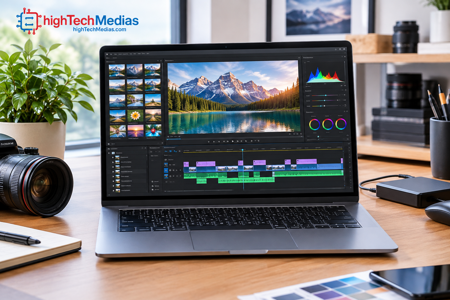 High-resolution laptop display used for photo editing and video production