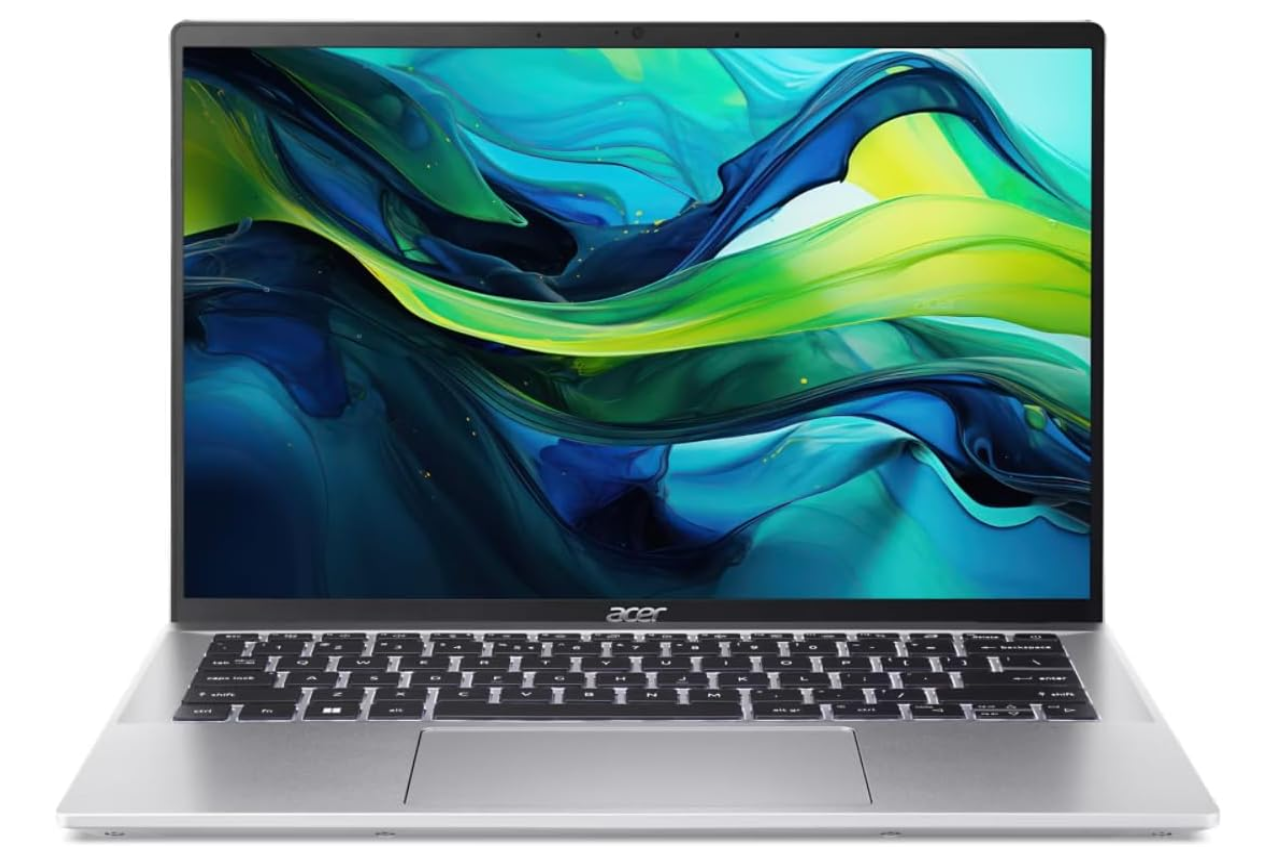 Acer Swift Go 14 SFG14-72 laptop with Intel Core Ultra 7 155H processor, Intel Arc integrated graphics, and 2.8K OLED display.