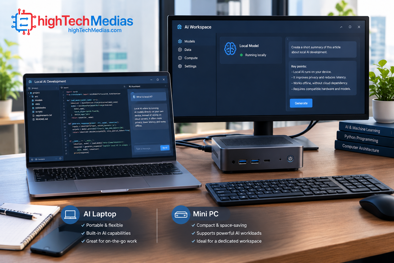 AI laptop and compact mini PC compared for local AI development