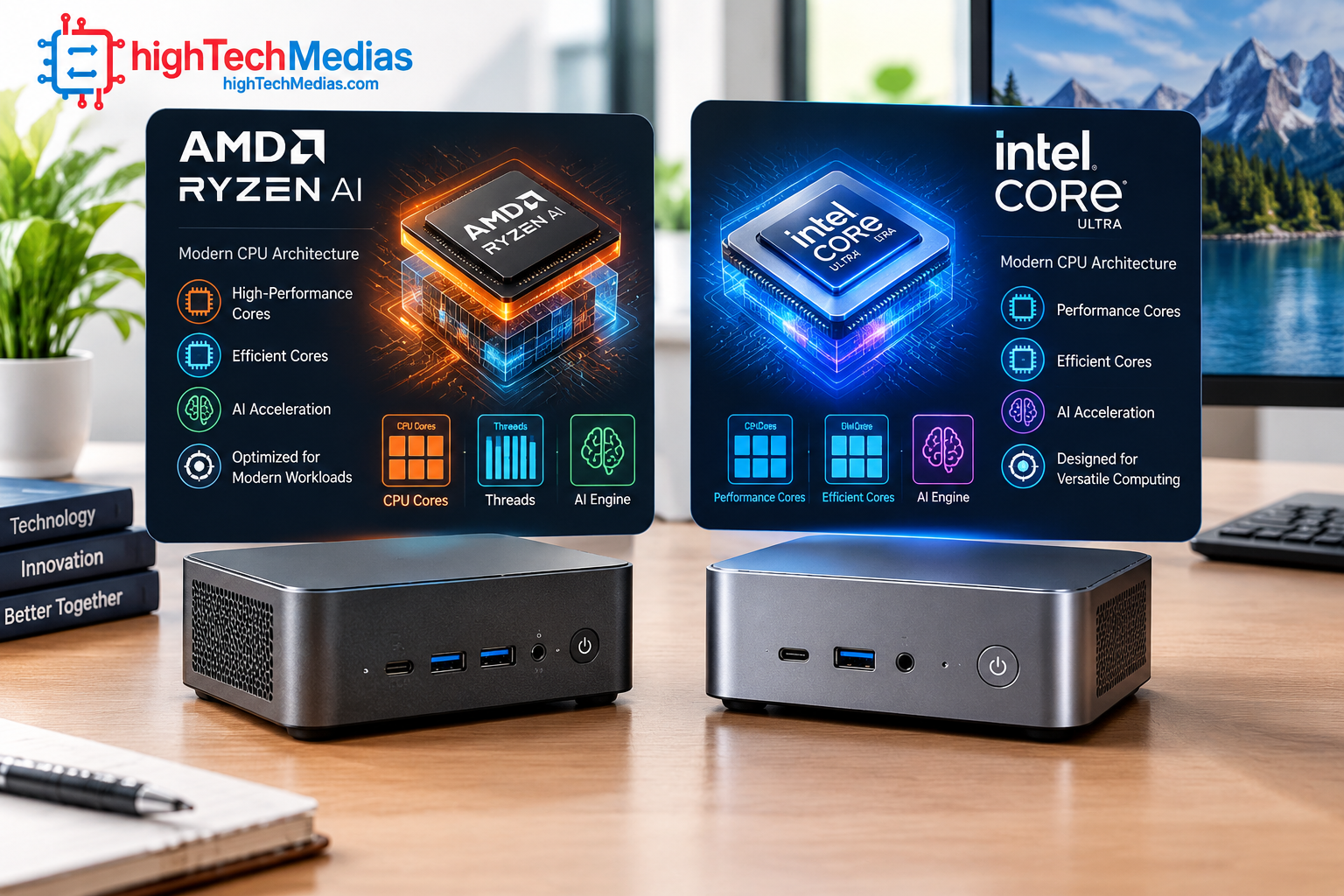 AMD Ryzen AI and Intel Core Ultra CPU architecture comparison for mini PCs