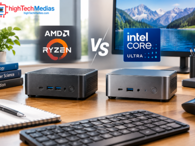 AMD vs Intel Mini PCs comparison showing AMD Ryzen and Intel Core Ultra mini PCs