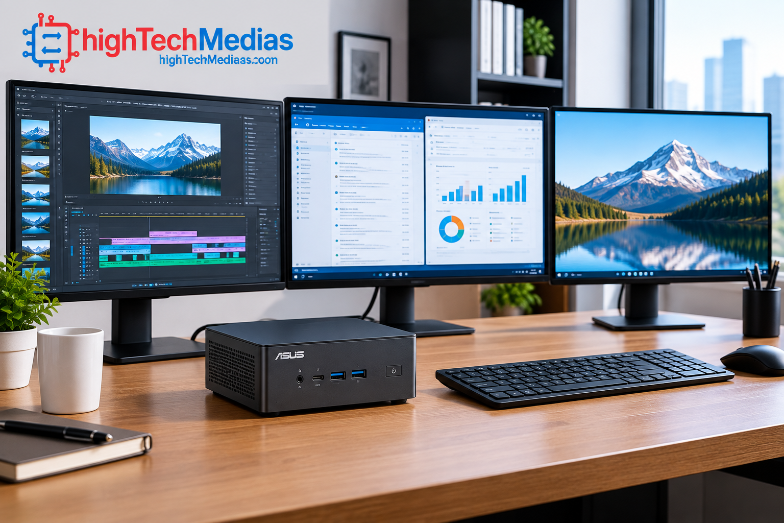ASUS NUC 14 Pro mini PC running a multiple monitor workstation
