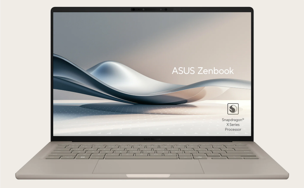 ASUS Zenbook A14 lightweight Windows 11 OLED laptop in a sleek Ceraluminum finish displaying a vibrant screen.