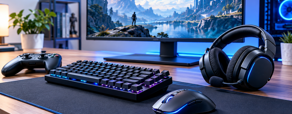 Best gaming accessories in 2026, including a gaming mouse, mechanical keyboard, headset, and controller.
