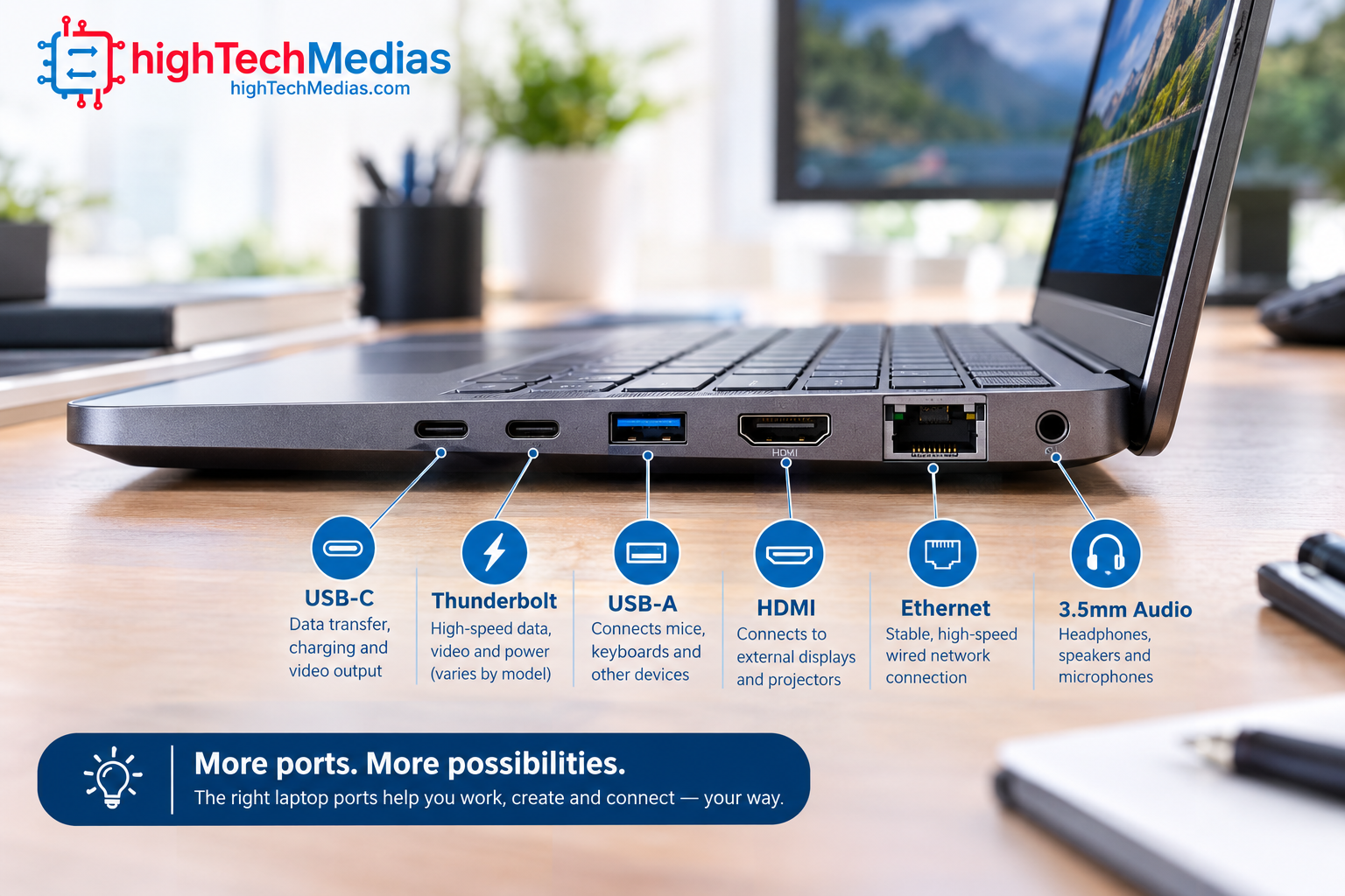 best-laptop-ports-buying-guide-2026.png Best laptop ports including USB-C USB-A HDMI Ethernet and audio connections