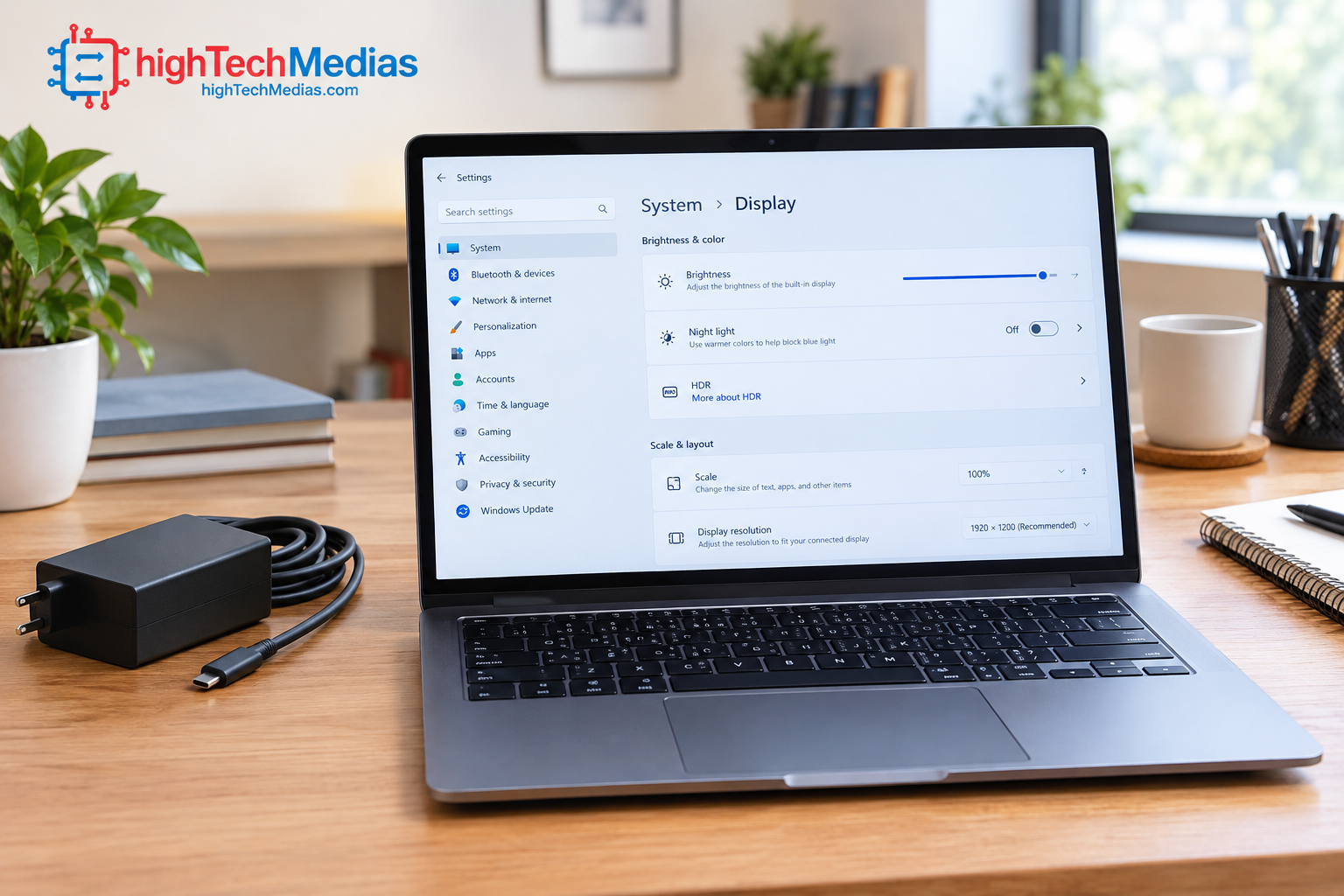 Laptop display and battery settings illustrating power consumption considerations for high-resolution screens