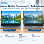 Laptop screens illustrating common misconceptions about resolution and display quality