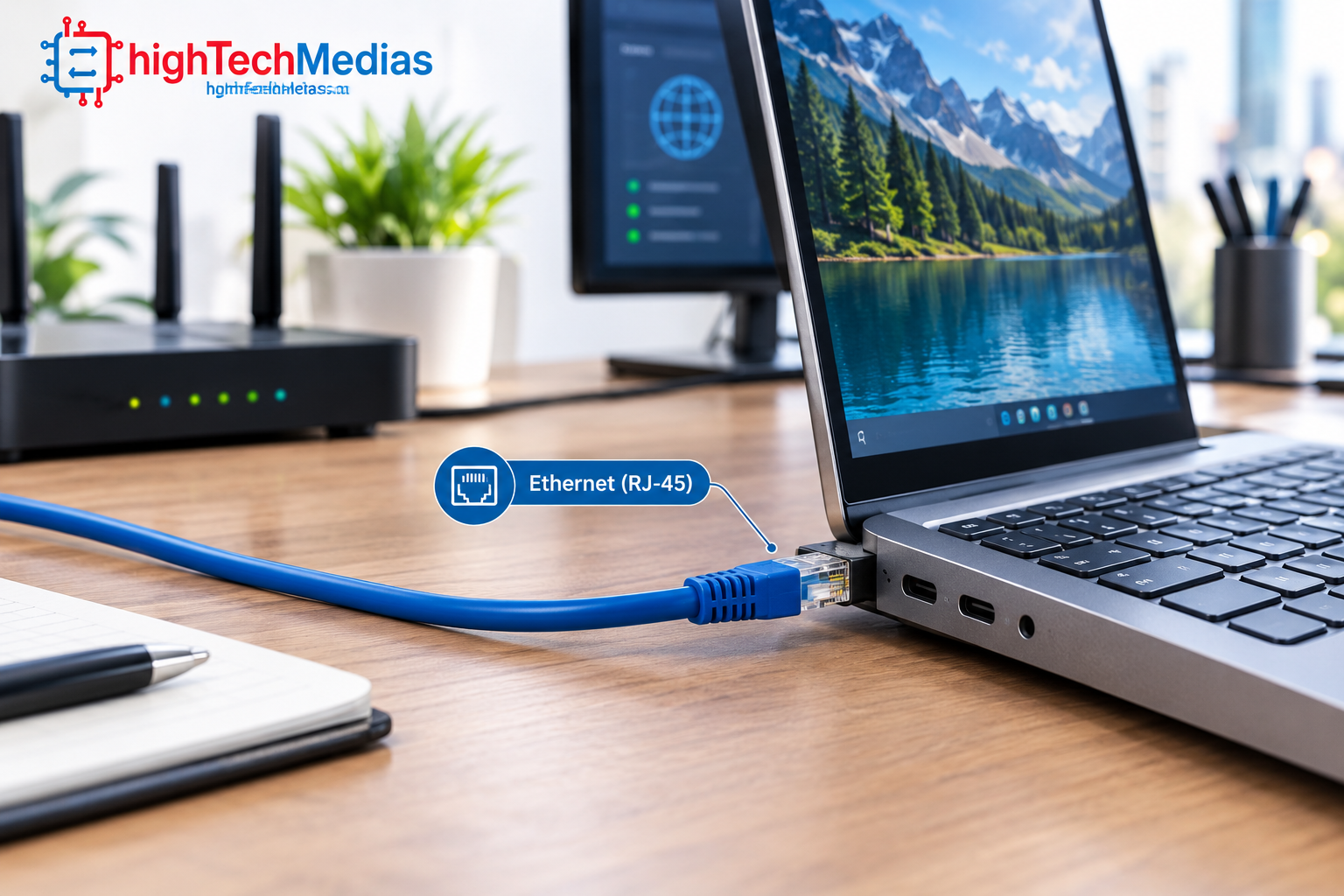 laptop-ethernet-rj45-port-wired-network.png Laptop Ethernet RJ45 port connected to wired network cable