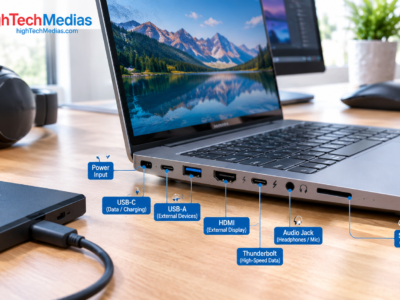Laptop ports explained showing USB-C USB-A HDMI Thunderbolt and other common connections