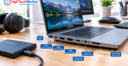 Laptop ports explained showing USB-C USB-A HDMI Thunderbolt and other common connections