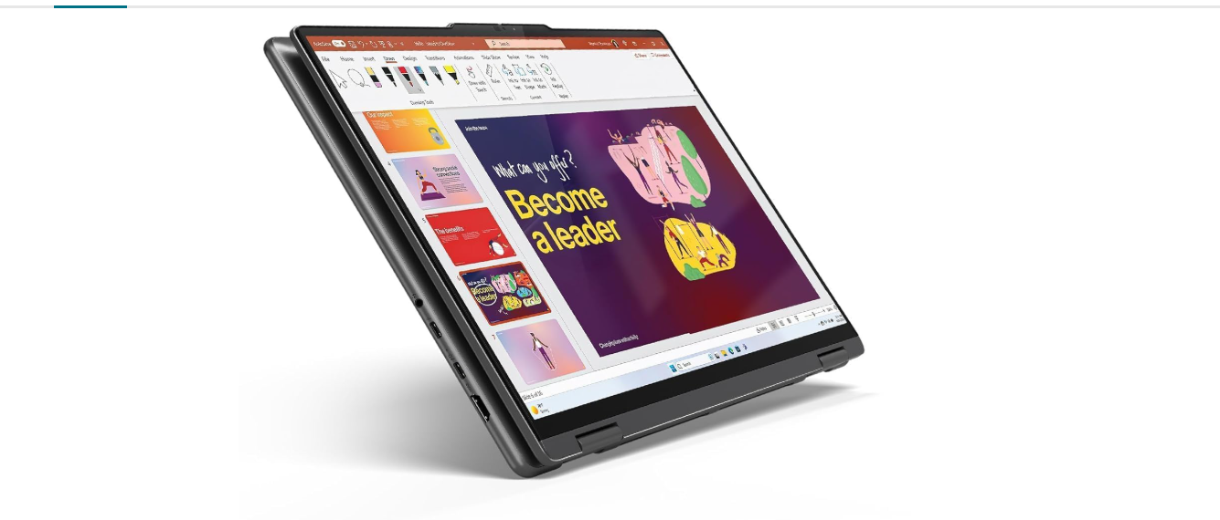 Lenovo Yoga 7 2-in-1 laptop featuring a 14-inch 2.8K OLED touchscreen and convertible design for productivity and pen-based work.