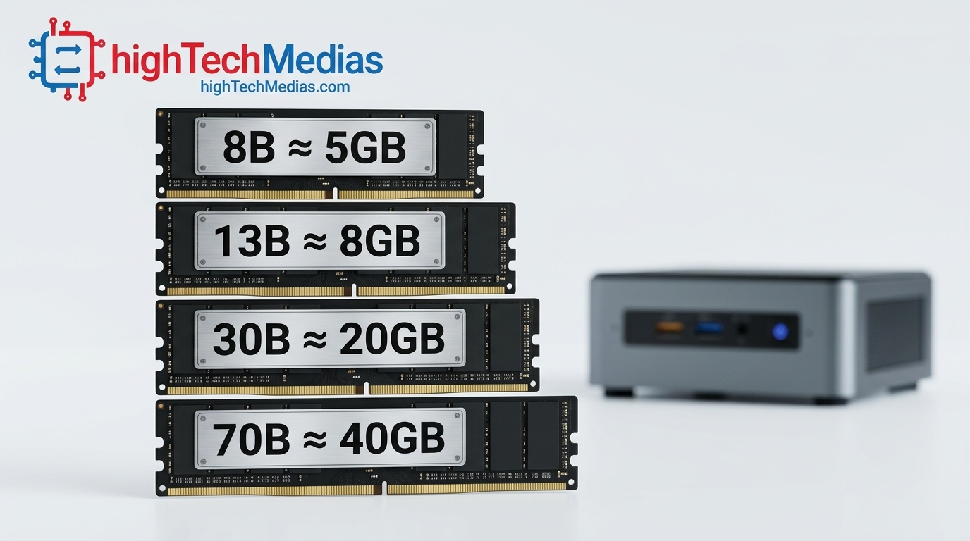 local-ai-model-size-vs-ram-chart.jpg Chart matching 8B, 13B, 30B, and 70B local AI models to the RAM a mini PC needs