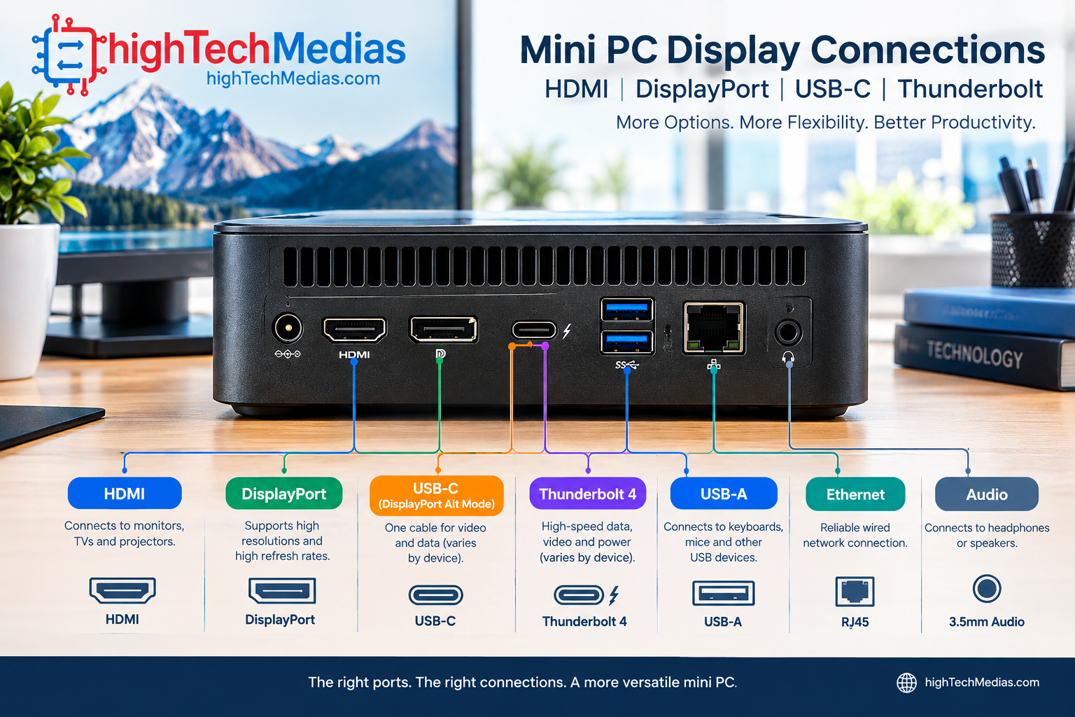 Mini PC HDMI DisplayPort Thunderbolt and USB-C display connections