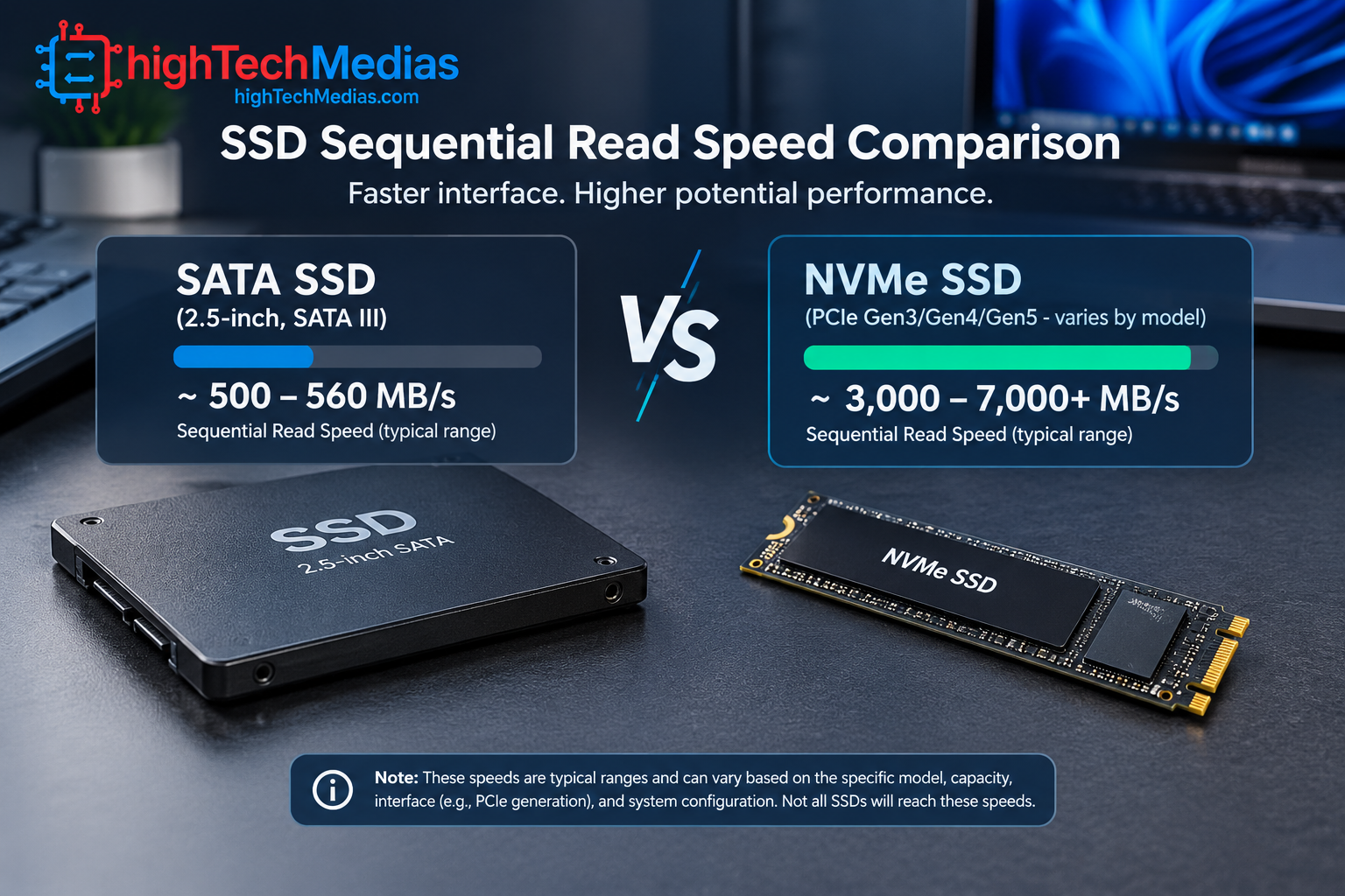 Sequential read speed comparison between SATA SSDs and NVMe SSDs