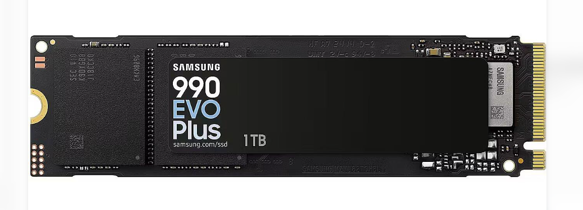 Samsung 990 EVO Plus M.2 NVMe SSD for fast laptop storage upgrades.