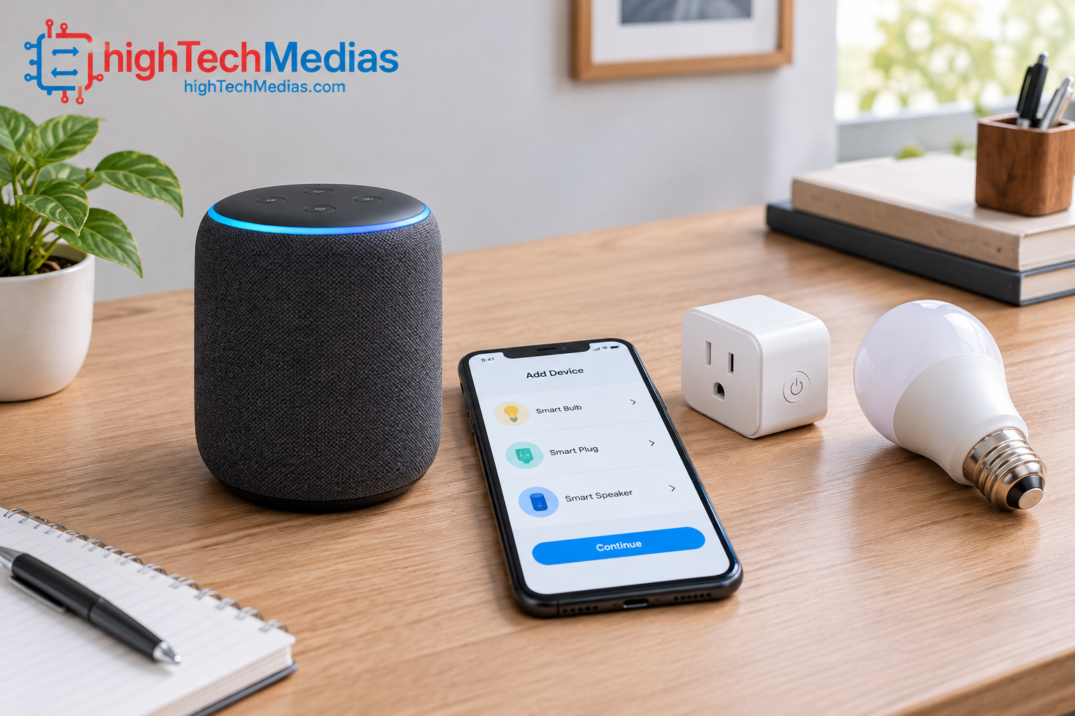 smart-home-assistant-setup-and-device-placement.png Smart speaker positioned near compatible smart home devices during setup