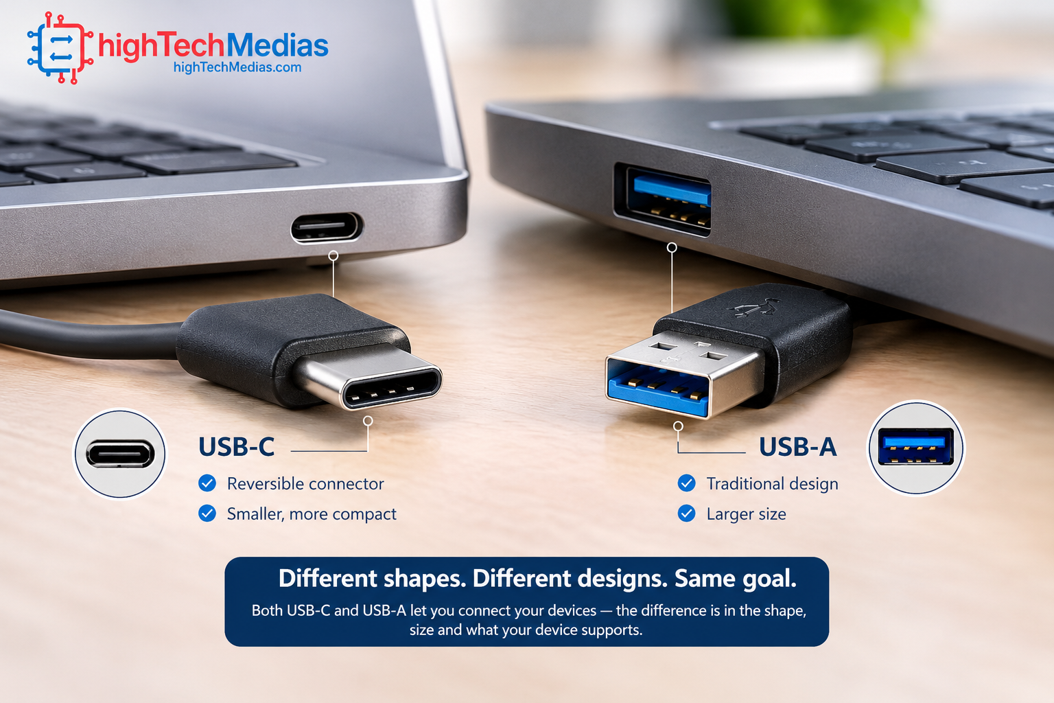 usb-c-vs-usb-a-laptop-port-comparison.png USB-C vs USB-A laptop ports showing differences in connector size and design